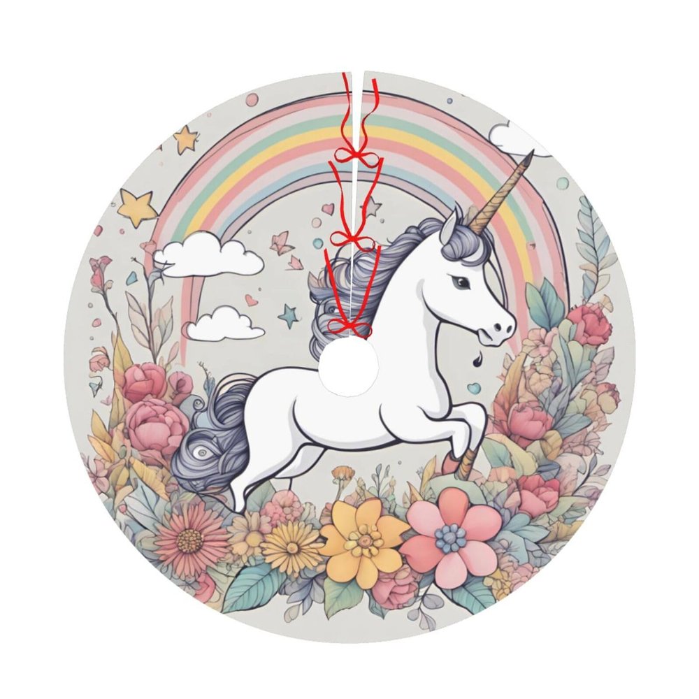 Christmas Tree Skirt 30" Plush Tree Skirt Christmas Tree Decorations for Farmhouse Xmas Holiday Home Party Decor Beautiful Rainbows and Unicorns