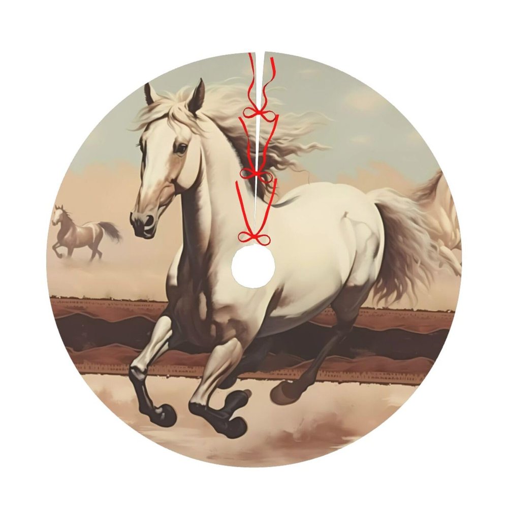 Christmas Tree Skirt 30" Plush Tree Skirt Christmas Tree Decorations for Farmhouse Xmas Holiday Home Party Decor Prancing White Horse