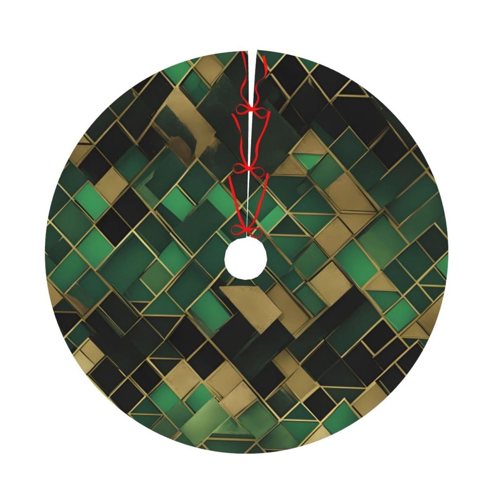 Christmas Tree Skirt 36" Plush Tree Skirt Christmas Tree Decorations for Farmhouse Xmas Holiday Home Party Decor Black and Green Plaid 2