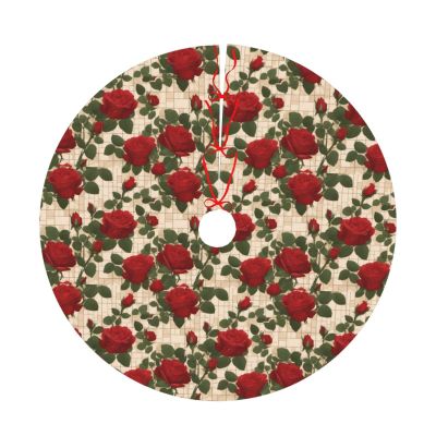 Christmas Tree Skirt 30" Plush Tree Skirt Christmas Tree Decorations for Farmhouse Xmas Holiday Home Party Decor Many Red Roses