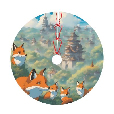 Christmas Tree Skirt 36" Plush Tree Skirt Christmas Tree Decorations for Farmhouse Xmas Holiday Home Party Decor Lots of Cute Foxes