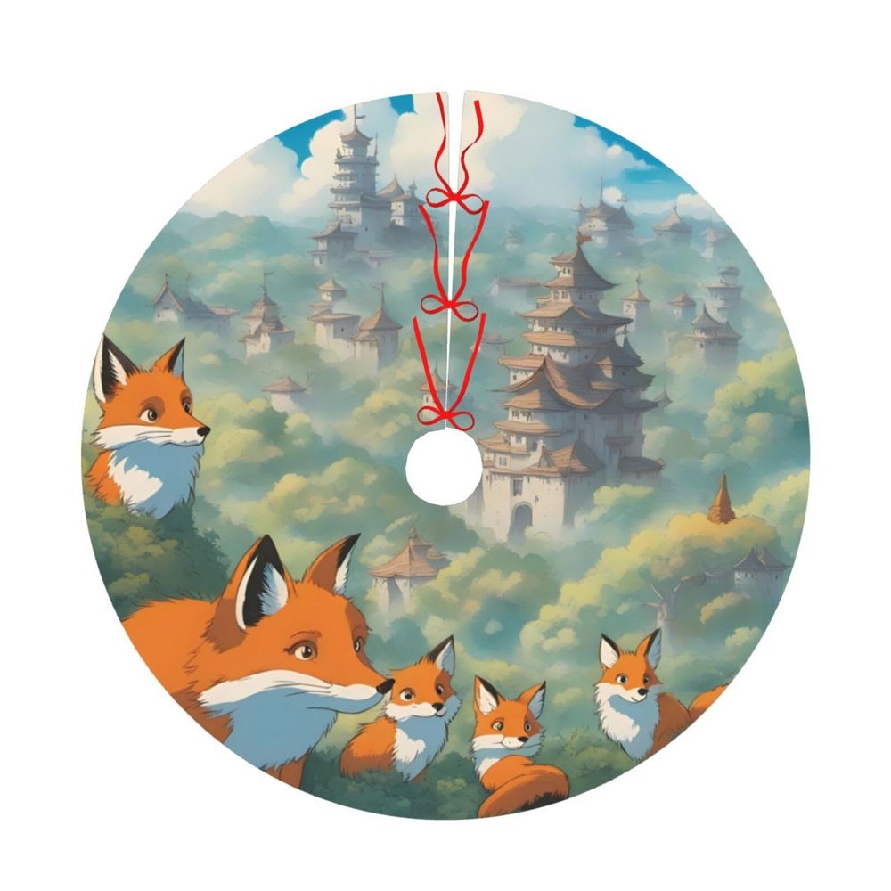 Christmas Tree Skirt 36" Plush Tree Skirt Christmas Tree Decorations for Farmhouse Xmas Holiday Home Party Decor Lots of Cute Foxes
