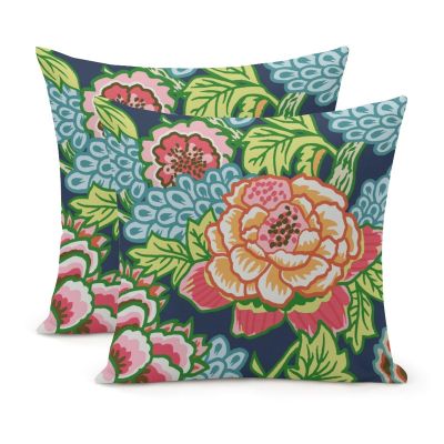 MangGou Chinoiserie Style Pillow Covers Set of 2 Honshu Peony Floral Cushion Cover 22x22in Red and Navy Asian Pillow Case Eurosham Accent Toss Pillowcase Rustic Decor for Couch Sofa Bed Car