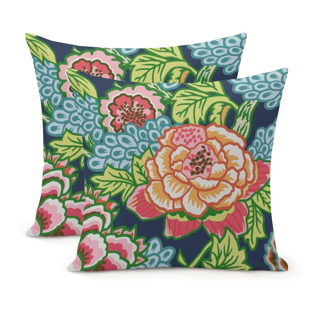 MangGou Chinoiserie Style Pillow Covers Set of 2 Honshu Peony Floral Cushion Cover 22x22in Red and Navy Asian Pillow Case Eurosham Accent Toss Pillowcase Rustic Decor for Couch Sofa Bed Car