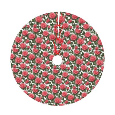 Christmas Tree Skirt 36" Plush Tree Skirt Christmas Tree Decorations for Farmhouse Xmas Holiday Home Party Decor Beautiful Pink Roses