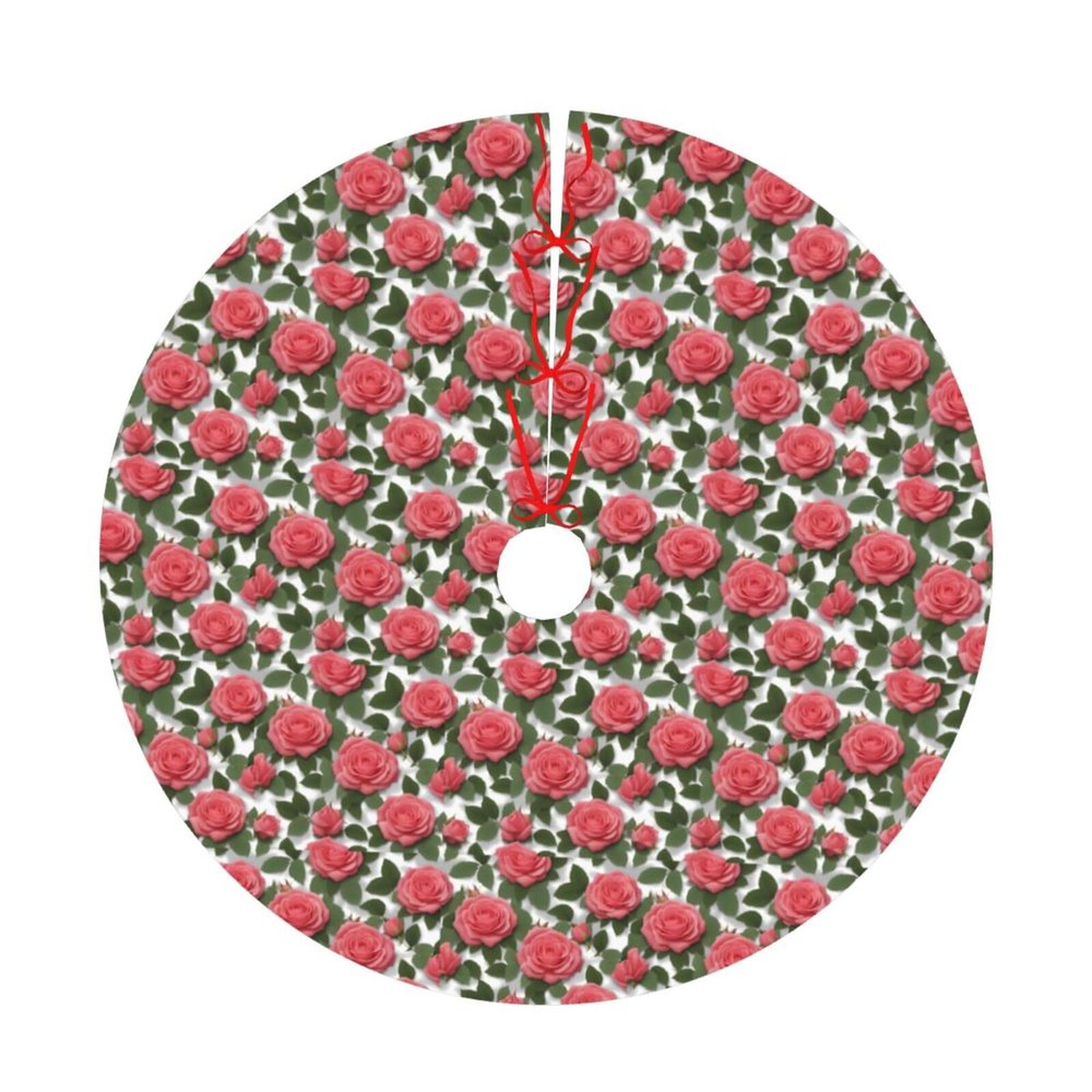 Christmas Tree Skirt 36" Plush Tree Skirt Christmas Tree Decorations for Farmhouse Xmas Holiday Home Party Decor Beautiful Pink Roses