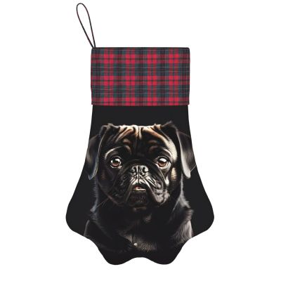 Personalized Dog Christmas Stocking Vibrant Colors, Hanging Loop, Unique Paw Design - Perfect for Gift Bags Cute Black Pug Dog