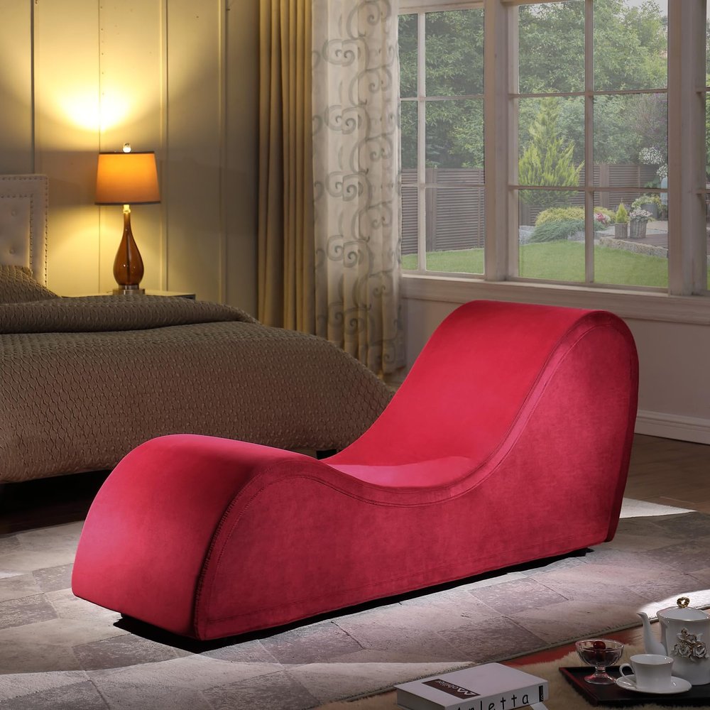 JUBILOOM Red Chaise Lounge Chair Indoor, Ergonomic Design with Removable Washable Velvet Cover, Metal Frame - 500 lbs Capacity for Meditation,Stretching Relaxation, Yoga Practice