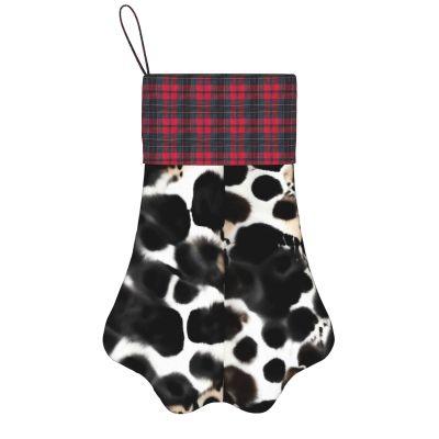 BrUgui Personalized Dog Christmas Stocking Vibrant Colors, Hanging Loop, Unique Paw Design - Perfect for Gift Bags Cow Fur Print