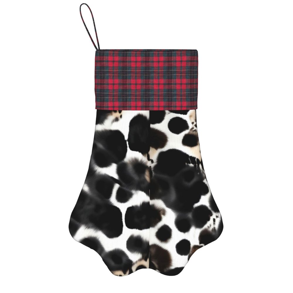 BrUgui Personalized Dog Christmas Stocking Vibrant Colors, Hanging Loop, Unique Paw Design - Perfect for Gift Bags Cow Fur Print