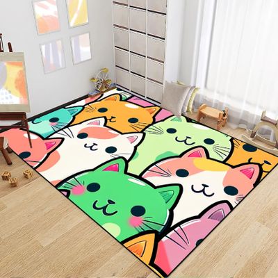 Jiospet Cat Rug for Girls Room - Cartoon Pattern Rug Decor for Bedroom Cute Cat Area Carpet Cartoon Rugs Kids Room, 5x7 Feet