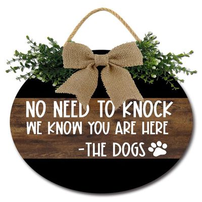 Sokomurg Dog Door Sign, No Need to Knock We Know You're Here Sign for Front Door Farmhouse Door Sign Wreath Door Decor Hanging for Dogs Lovers Christmas Decoration Housewarming Gift 12"