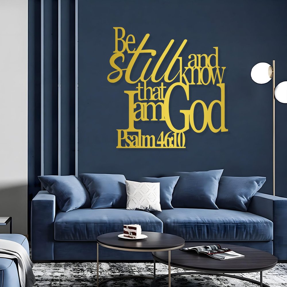 Psalm 46:10 Metal Bible Verses Wall Decor, Christian Metal Wall Decor, Metal Scripture Wall Art, Metal Wall Art, Inspirational Bible Verse Sign, Rustic Living Room Decor, Religious Gift (Gold, 24"x24" | 60x60cm)