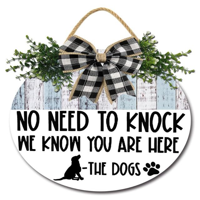 Sokomurg Dog Welcome Sign No Need to Knock We Know You're Here Door Sign Rustic Front Door Wreath for Dog Lovers Housewarming Gift Farmhouse Home Wall Art Decor 12"
