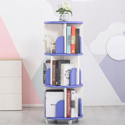 BABLO Round Rotating Bookshelf Mobile Bookshelf with Wheels Save Space Kids Book Rack Storage Bookshelf Book Display Case - 4 Colors (Color : Purple, Size : 3 Tier)