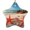 Christmas Tree Ceramic Hanging Pentangle Christmas Ornament with Gold Ribbon Sand Beach Starfish Ceramic Ornaments for Home Star Shape Crafts Christmas Tree Decorations for Holiday view 1