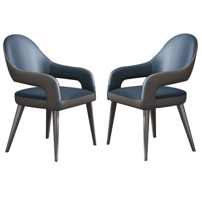 AYARNA Kitchen Dining Chairs Set of 2 Modern Leather Armchair with Iron Art Metal Chair Legs for Home Commercial Restaurants(Blue)