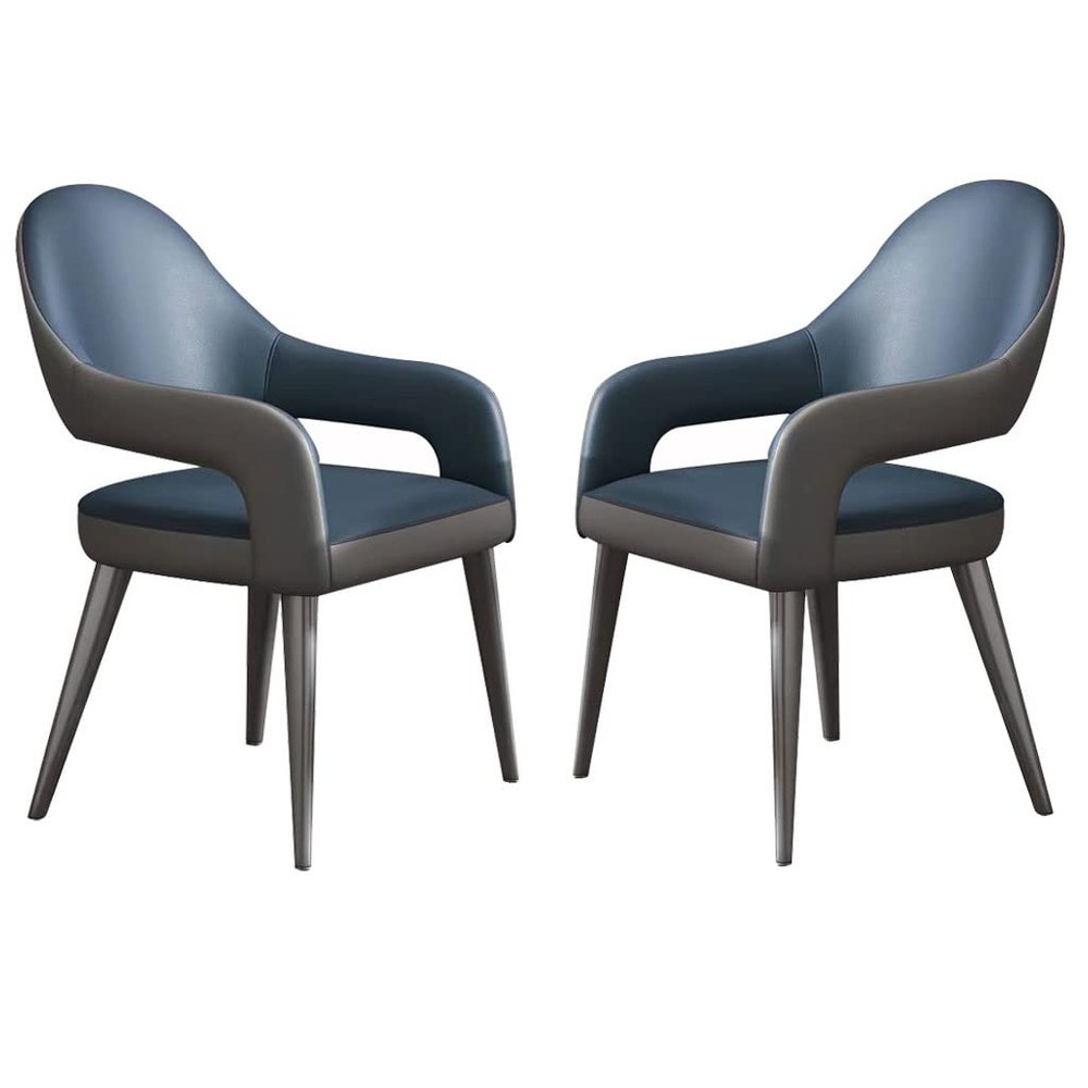 AYARNA Kitchen Dining Chairs Set of 2 Modern Leather Armchair with Iron Art Metal Chair Legs for Home Commercial Restaurants(Blue)
