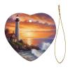 Christmas Tree Ceramic Hanging Round Christmas Ornament with Gold Ribbon Lighthouse at Sunset Ceramic Ornaments for Home Round Crafts Christmas Tree Decorations for Holiday view 2