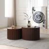 Round Nesting Coffee Table Set of 2Wood Circle Embossed Design Coffee Table Modern Luxury Side Tables for Living Room Bedroom, No Need Assembly,Brown view 1