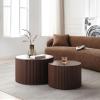 Round Nesting Coffee Table Set of 2Wood Circle Embossed Design Coffee Table Modern Luxury Side Tables for Living Room Bedroom, No Need Assembly,Brown view 3