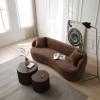 Round Nesting Coffee Table Set of 2Wood Circle Embossed Design Coffee Table Modern Luxury Side Tables for Living Room Bedroom, No Need Assembly,Brown view 4