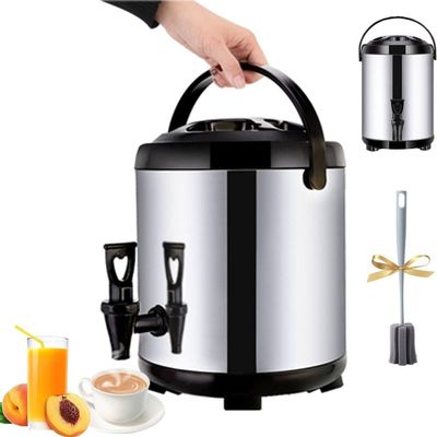6L/8L/10L/12L Stainless Steel Hot Water Dispenser Kettle Boiler Warmer Coffee Urn With Cover And Spigot Milk Tea Bucket Insulated Barrel For Hot Water Or Beverage(Black) (Size : 10L)