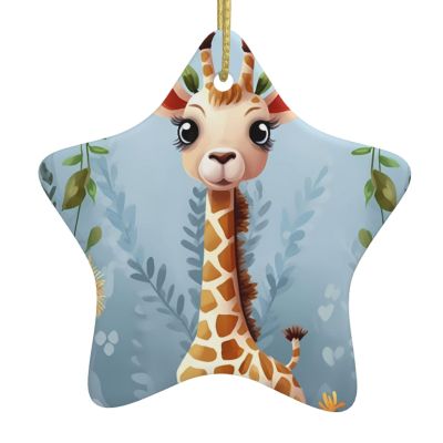 Christmas Tree Ceramic Hanging Pentangle Christmas Ornament with Gold Ribbon Cute Giraffe Flowers Ceramic Ornaments for Home Star Shape Crafts Christmas Tree Decorations for Holiday