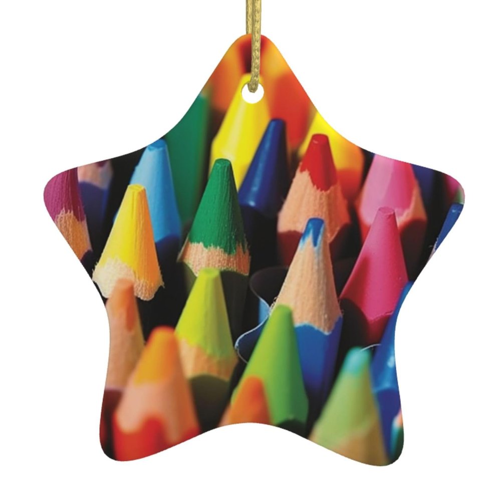 Christmas Tree Ceramic Hanging Pentangle Christmas Ornament with Gold Ribbon Crayons Ceramic Ornaments for Home Star Shape Crafts Christmas Tree Decorations for Holiday