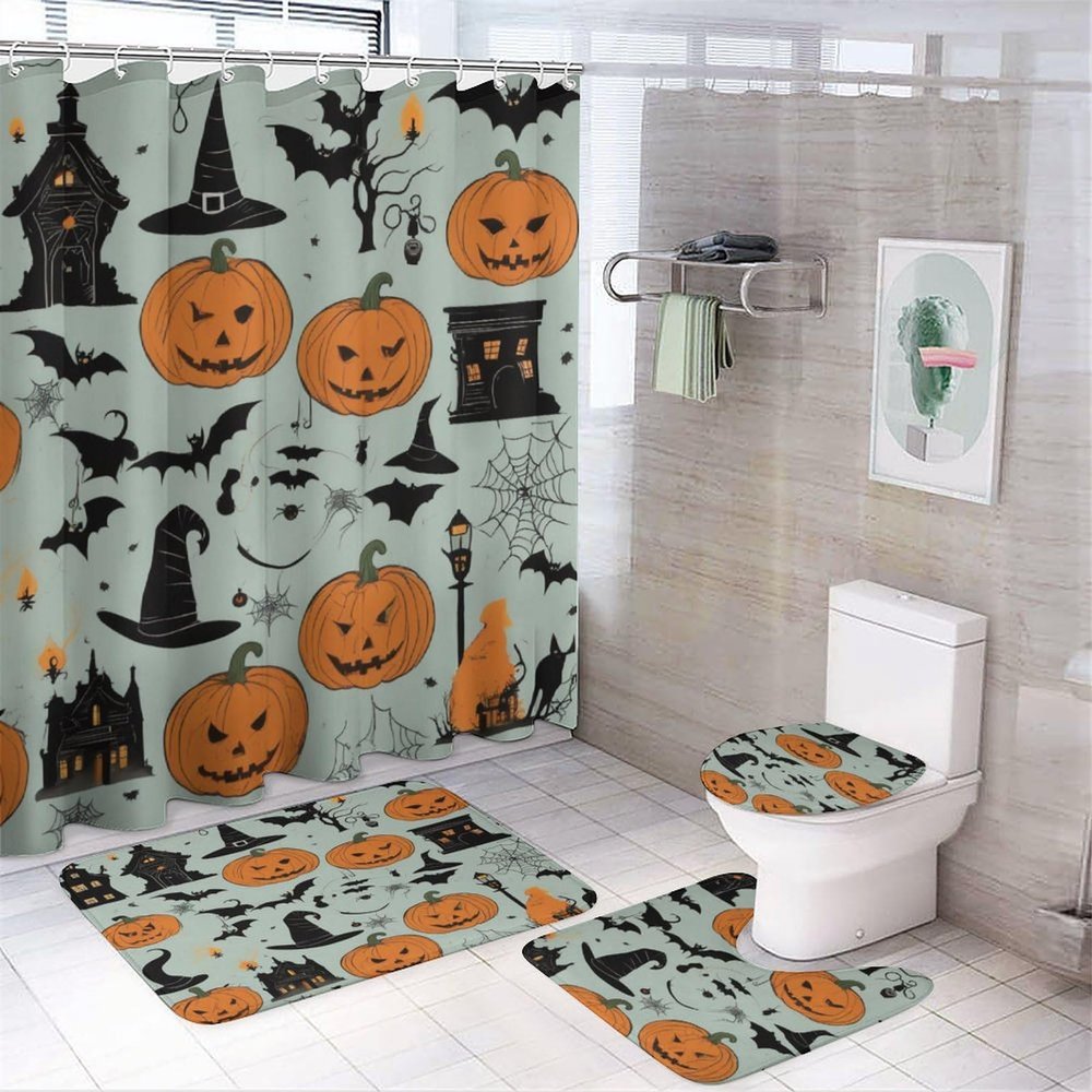 ZGDPBYF Bathroom Rugs Set Ultra Soft 3 Pieces Bath Rugs Non Slip, Halloween Bathroom Mat, Bathroom Set with Toilet Rugs, Horror Bat Spider Web Perfect Plush Bathroom Mats for Bathroom Tub, Shower