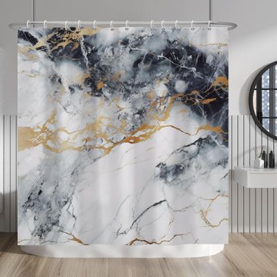 Baocicoo Gold Black White Marble Shower Curtain Modern Abstract Shower Curtains for Bathroom Lush Texture Bathtub Bathroom Decorations Durable Waterproof Shower Curtain with Hooks 72x72 Inches