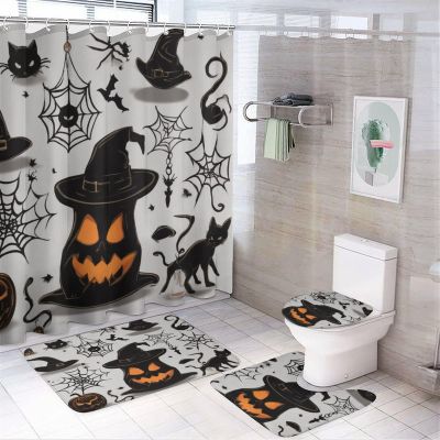 ZGDPBYF 3 Piece Bathroom Rugs Set, Halloween Non-Slip Soft Bath Mat Set, Horror Bat Spider Web Bathroom Mat, Living Room Bedroom Mat, Machine Washable, Dries Quickly,