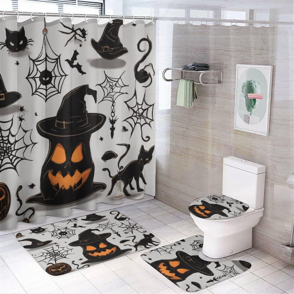 ZGDPBYF 3 Piece Bathroom Rugs Set, Halloween Non-Slip Soft Bath Mat Set, Horror Bat Spider Web Bathroom Mat, Living Room Bedroom Mat, Machine Washable, Dries Quickly,