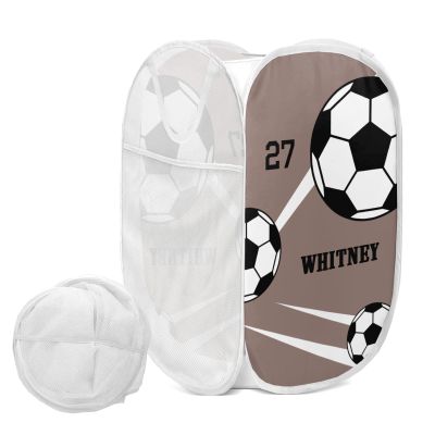 Sport Soccer Player Number Team Name Brown Storage Basket Laundry Hamper Bag Basket for Washing Clothes Bin Bag Dirty Cloth Toy Storage Hamper Bag