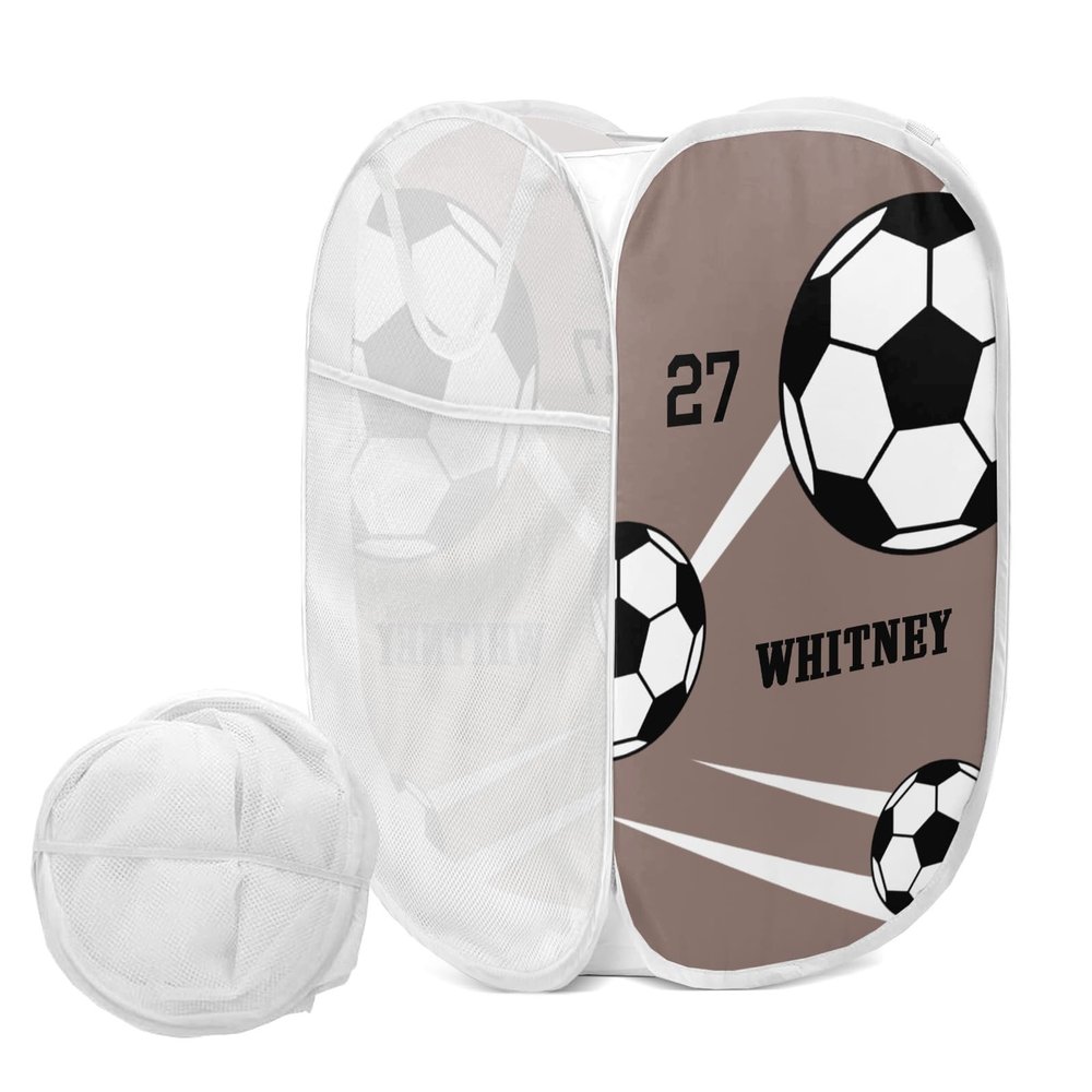 Sport Soccer Player Number Team Name Brown Storage Basket Laundry Hamper Bag Basket for Washing Clothes Bin Bag Dirty Cloth Toy Storage Hamper Bag