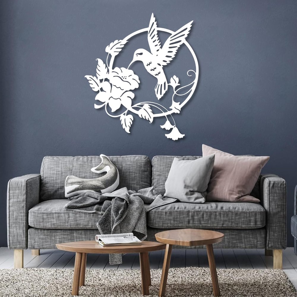 Metal Wall Art, Metal Bird Wall Art, Hummingbird Metal Wall Art, Metal Bird Wall Decor, Metal Hummingbird Wall Decor, Hummingbird Metal Sign, Metal Wall Hanging, Home Decor (White, 24"x26"|60x67cm)