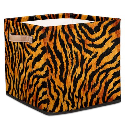 JXDXHCW 13x13 Inch Storage Basket Bin Retro Tiger Animal Skin Print Polyester Cloth Storage Cube Box Toys Clothes Towels Organizer for Kids Room Bedroom Shelves Pantry