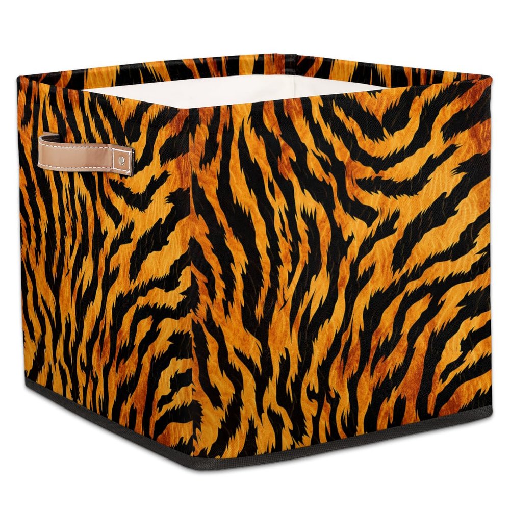 JXDXHCW 13x13 Inch Storage Basket Bin Retro Tiger Animal Skin Print Polyester Cloth Storage Cube Box Toys Clothes Towels Organizer for Kids Room Bedroom Shelves Pantry