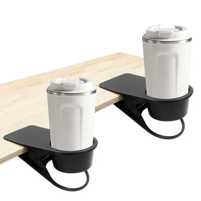 Jiozermi 2Pcs Drinking Cup Holder Clip, Desk Drink Holder Clip Adirondack Chair Cup Holder with Clip Cup Clip Holder for Water Drink Beverage Soda Coffee Cup(Black)