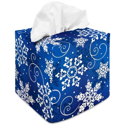 Tissue Box Cover Square Decorative Tissue Box Holder Cute Funny Cube Tissue Case Cover-Xmas Decor Snowflake Tissue Box Cover