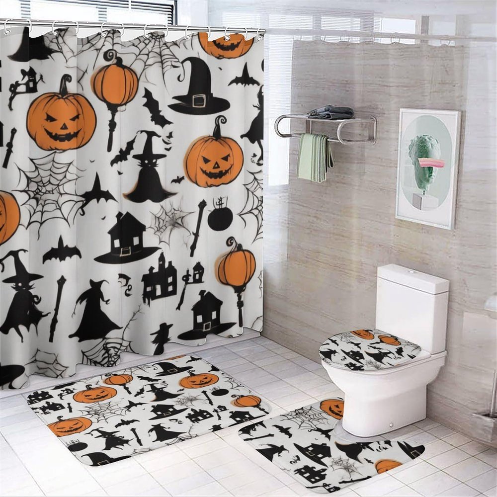 ZGDPBYF Halloween Bath Rug Sets 3 Piece Horror Bat Spider Web Non Slip Washable Bath Rug Set for Tub, Shower, and Bathroom