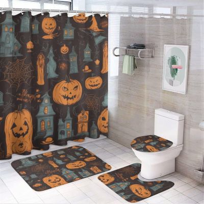 ZGDPBYF Halloween 3 Piece Bath Mats Horror Bat Spider Web Waterproof Non Slip Bath Mat Set, Washable Rug for Bathroom,-3-Piece Set
