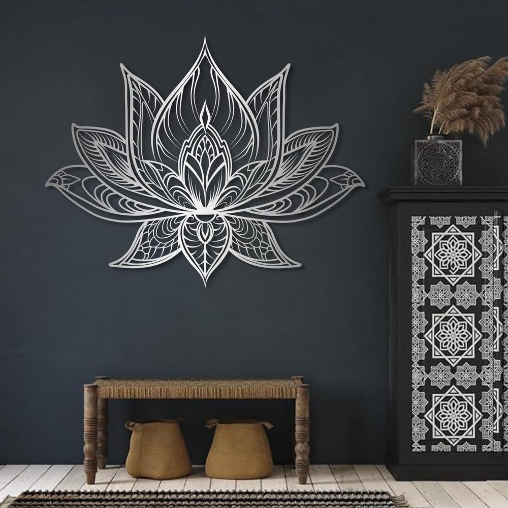 Metal Wall Decor, Lotus Mandala Metal Wall Art, Metal Mandala Wall Art, Lotus Flower Metal Wall Art, Mandala Metal Wall Decor, Lotus Metal Wall Decor, Mandala Wall Art, Home Decor (Silver, 49"x39"|126x100cm)