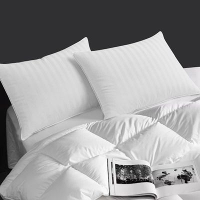 Hotel Grand Super Luxury Soft Down Pillow 600 Fill Power Queen Size Set of 2 Pack Bed Pillow 100% Cotton Damask Stripe Shell Made in USA for Bedroom