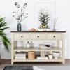 50" Retro Design Console Table Sofa Table with Three Drawers and Two Open Shelves, Solid Pine Wood Frame and Legs for Entryway, Hallway, Living Room. (Beige@1) view 1