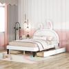 Tdewlye Playful Rabbit Design Full Size Upholstered PU Leather Platform Bed with Rabbit Ornament,4 Drawers,Wood Slat Support,for Kids Boy Girls, No Box Spring Needed (White-@A) view 1