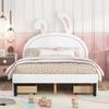 Tdewlye Playful Rabbit Design Full Size Upholstered PU Leather Platform Bed with Rabbit Ornament,4 Drawers,Wood Slat Support,for Kids Boy Girls, No Box Spring Needed (White-@A) view 2