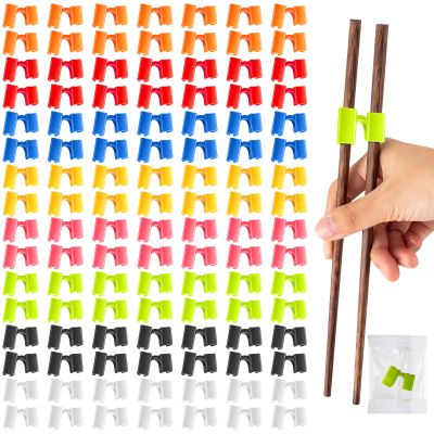 Suttmin 500 Pcs Reusable Chopsticks Helper Multicolor Plastic Practice Chopstick Trainer Hinges Connector Chinese Chop Stick Helper for Adult Learner Beginner