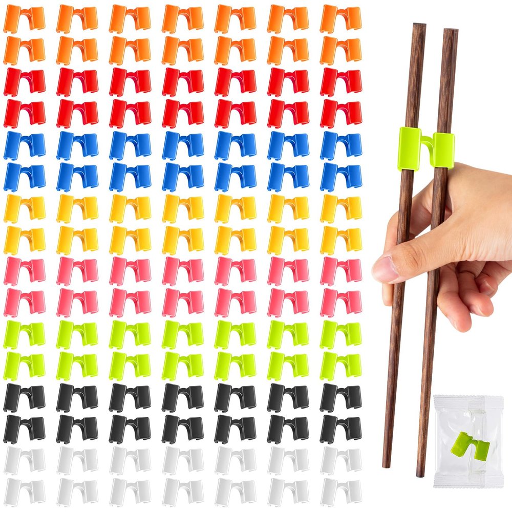 Suttmin 500 Pcs Reusable Chopsticks Helper Multicolor Plastic Practice Chopstick Trainer Hinges Connector Chinese Chop Stick Helper for Adult Learner Beginner