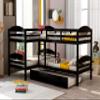 Hlcodca Twin Size L Shaped Bunk Bed with Trundle Bed Twin Over Twin Wood Bunk Bed Features 5 Twin Size Bed for Kids Teens, Wood Slat Support, No Box Spring Need (Espresso-01) view 1
